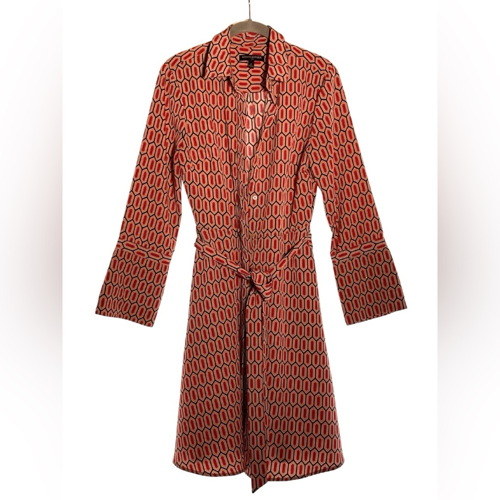 Banana Republic: Tan, Blue, Red Long Sleeve Dress